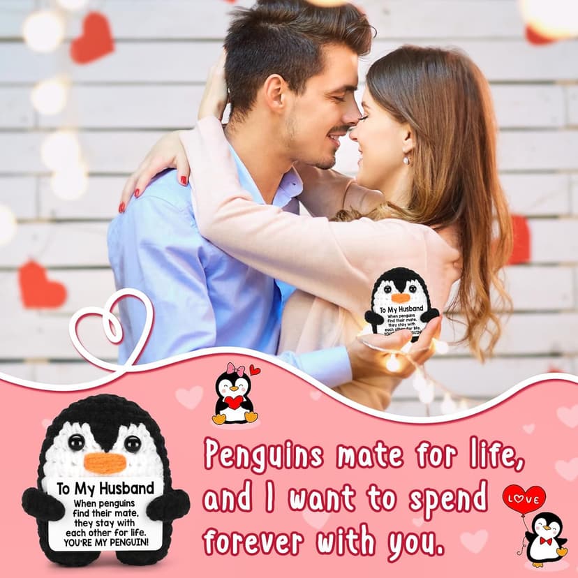 Gifts for Husband from Wife, To My Husband Handmade Crochet Penguin, Mini Funny Wedding Anniversary Birthday Gifts for Him Husband Men, Romantic I Love You Gift for Him Birthday Christmas Cute Decor