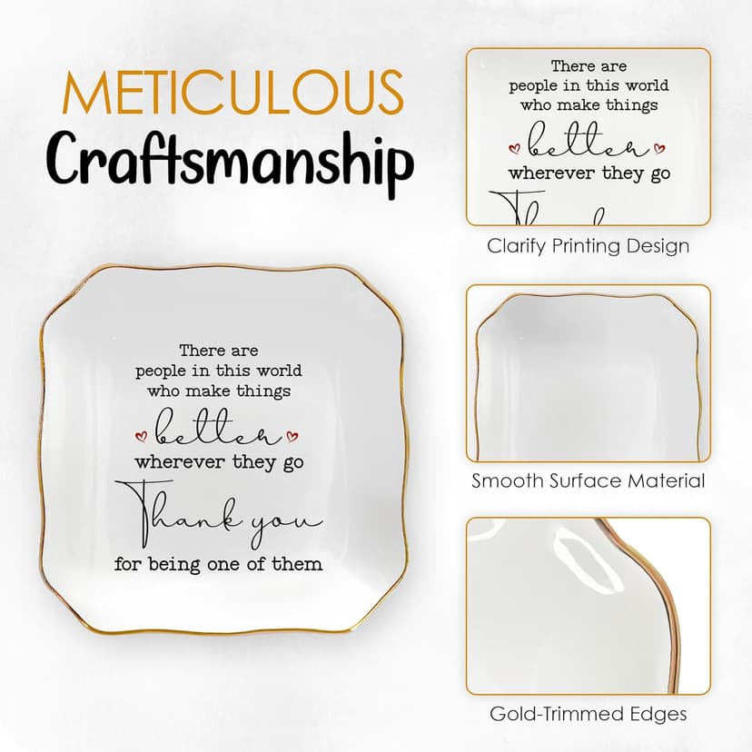 OASSIE Thank You Gifts for Women - 4"x4" Ceramic Jewelry Dish Tray - Birthday Appreciation Inspirational Gifts for Women Coworker Teacher Friends Employee