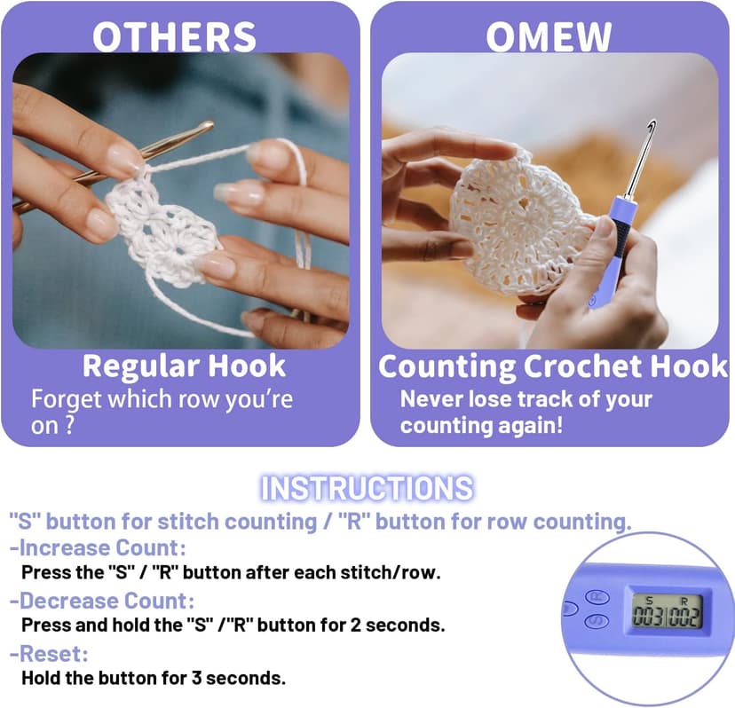 Light Up Crochet Hook Set Lighted Crochet Hook Set with 12 Different Size Interchangeable Crochet Needle, Ergonomic with 2 Levels Led and Digital Stitch Counter for Crocheting and Knitting