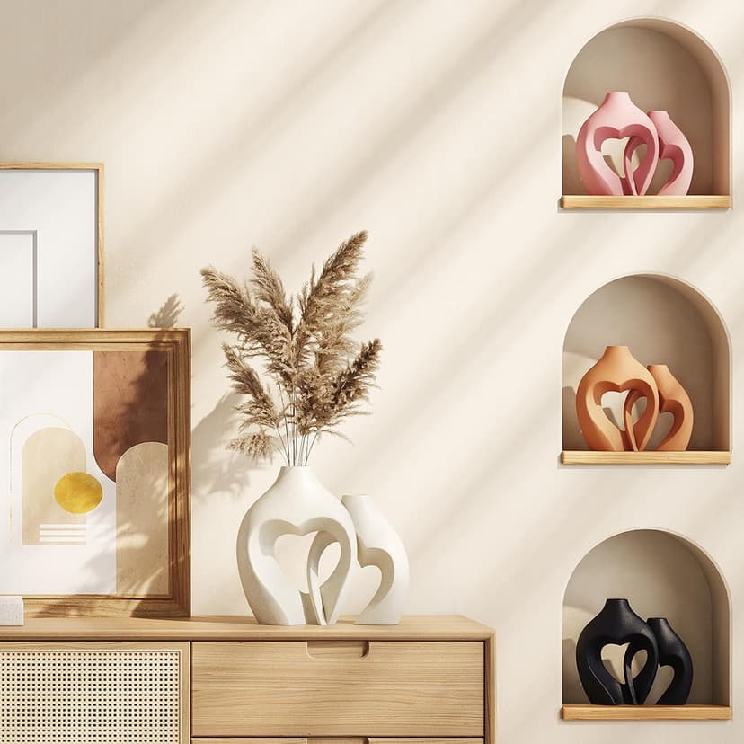 White Vases for Decor, Heart Shaped Ceramic Vase Set of 2, Nordic Heart Shaped Vases, Minimalist Decorative Vase for Table Centerpiece Wedding Dining Living Room Office House Decoration