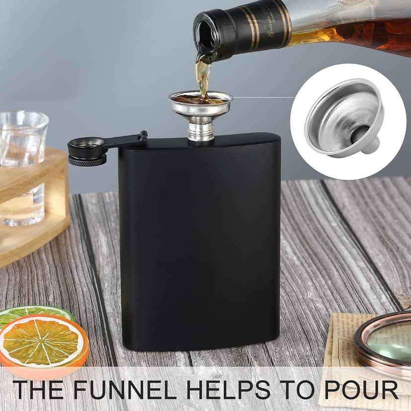 BALABALA Hip Flasks for Liquor for Men Women 12 pcs 8Oz Matte Black Stainless Steel Flask with 12 pcs Funnels for Wedding Party Groomsman Bridesmaid Birthdays Gift