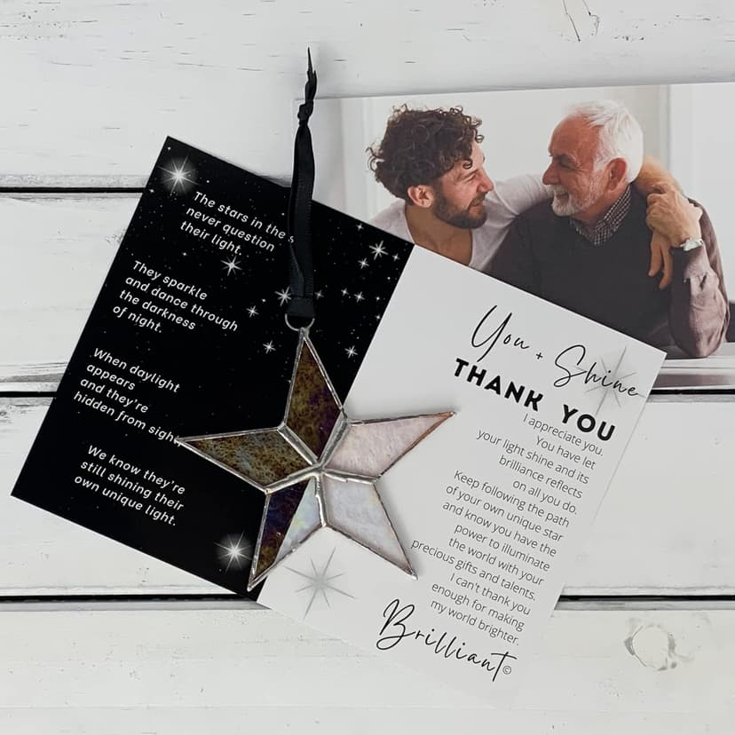 Handmade Iridescent Stained Glass Star With Heartfelt Thank You Message - Thank You Gift For Someone Special/Appreciation Gift/Gratitude Gift for Friends, Neighbors/Colleagues (Thank You)