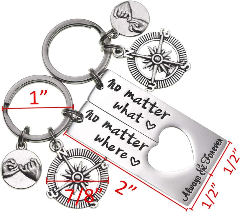 LParkin No Matter What No Matter Where Keychain Best Friend Long Distance Friendship Relationship Gift Polished Finish Set of 2