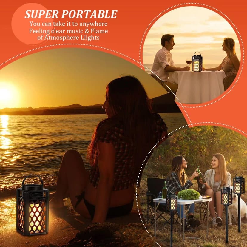 Outdoor Bluetooth Speakers Waterproof Portable Led Flame Speaker with Torch Atmosphere 10w Enhanced Bass for Patio Porch Garden Home Backyard Decor, Gifts for Men Women Couples Dads Moms