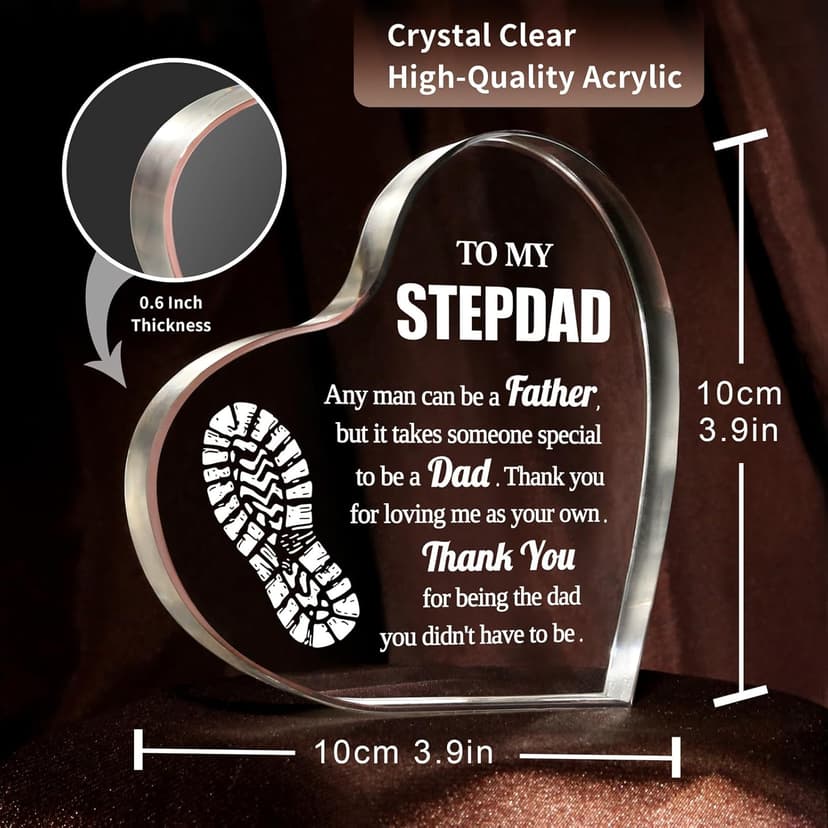 Step Dad Gifts, Step Dad Gifts from Daughter Son, 3.9x3.9 inch Acrylic Keepsake, Best Birthday Gifts for Stepfather, Father Day Gifts for Step Dad Bonus Dad