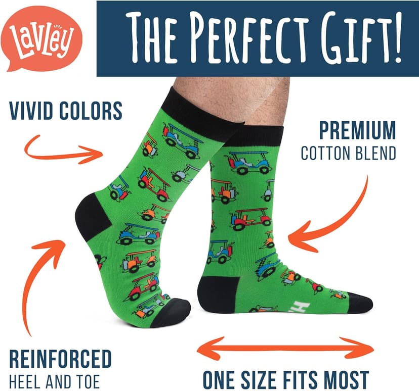 Lavley Funny Golf Socks - Fun gift for golfers - Unisex one size fits most - Great for birthdays or stocking stuffers