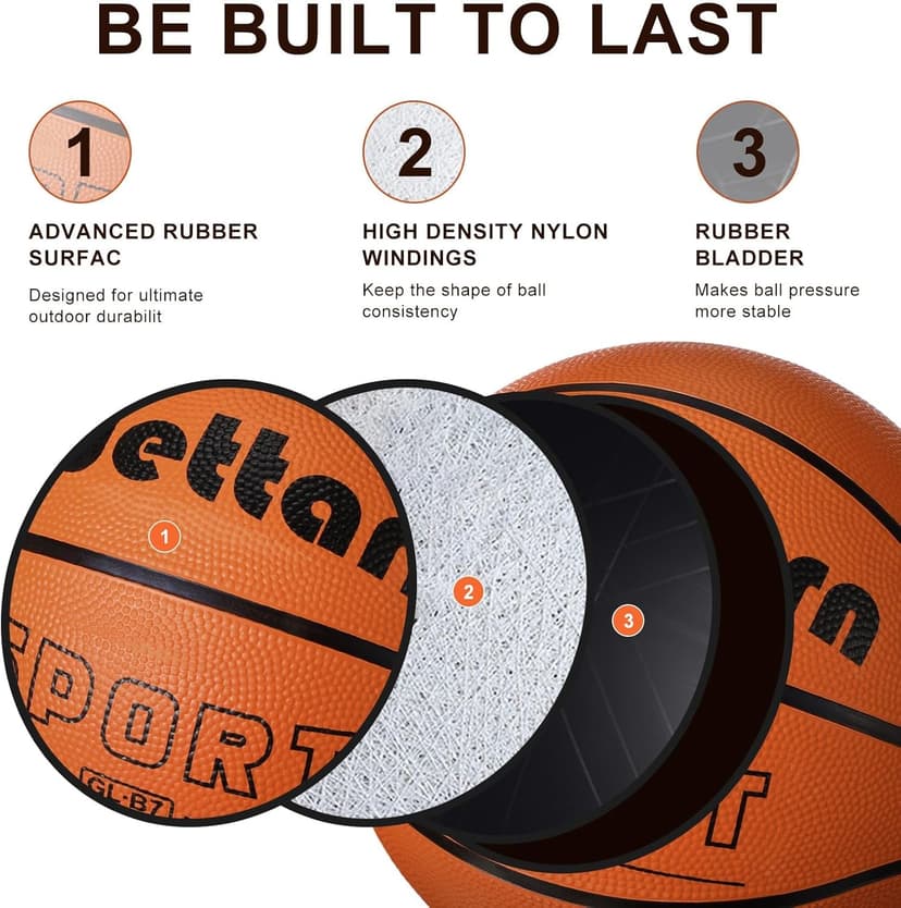 Wettarn Rubber Training Basketball with Pump Street Ball Made for Teens Adults Indoor and Outdoor Game Gym Training Competition Basketball Games