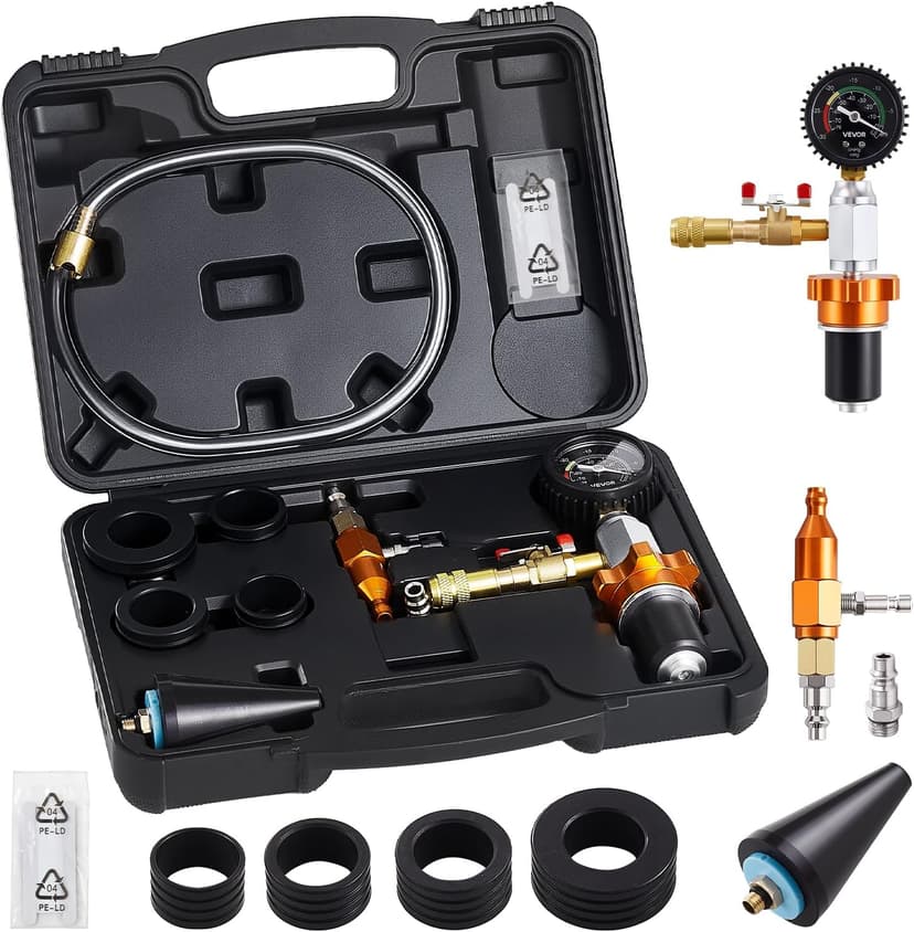 VEVOR Radiator Vacuum Refill Kit, Automotives Cooling System Vacuum & Purge Fill Tool with Gauge, Portable Radiator Coolant Filling Kit with Toolbox, Universal Fit for Most Cars Vans SUVs and Trucks