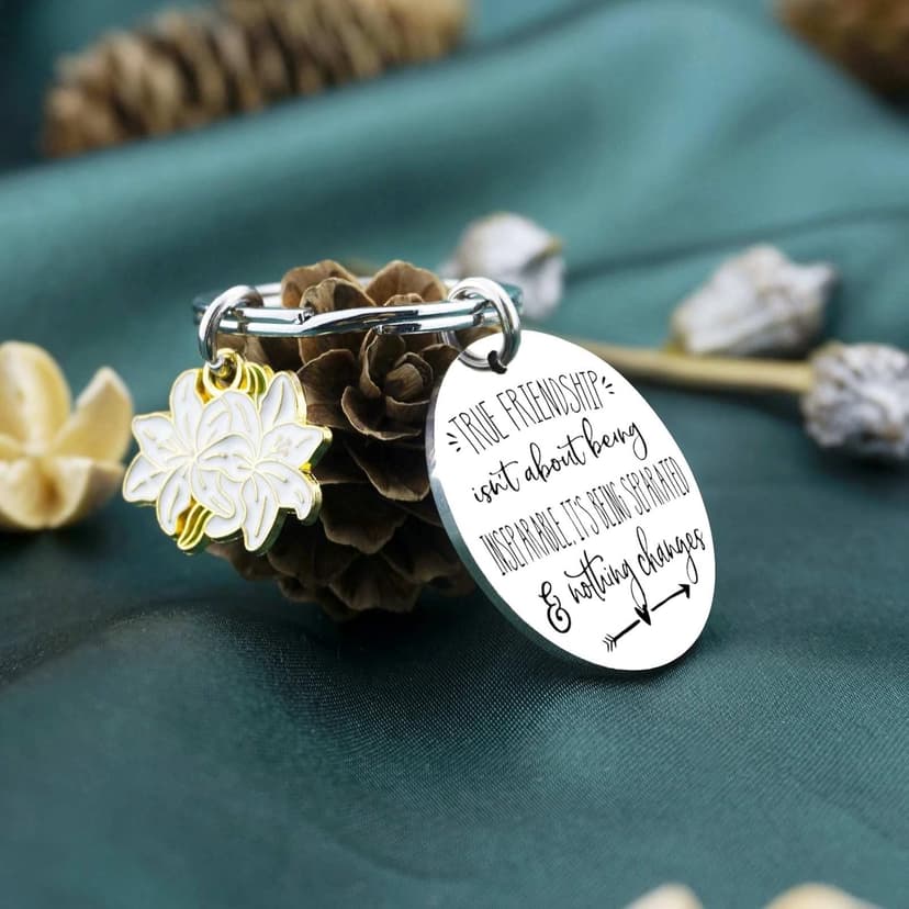Best Friend Keychain Gifts For Women Sister Long Distance Friendship Gift Bestie Best Friend Birthday Gifts For Women Moving Away Gift For Teen Girls Anniversary Accessories Lily Flower