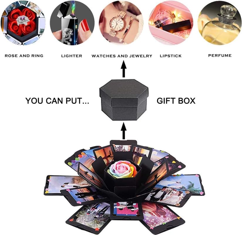Explosion Gift Box - Photo Box, A Creative Six-sided Gift Box. Love Memory DIY Handmade Photo Album Scrapbook, A Surprising Boyfriend Birthday Gift, Ideal for Weddings, Christmas or Valentine's Day