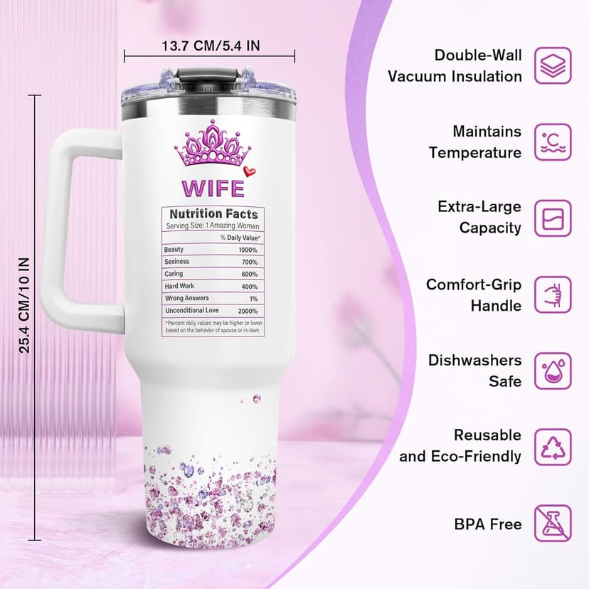 Gifts for Wife from Husband - Anniversary Wedding Gifts for Women - Mothers Day Christmas Tumbler Gift for Wife - Birthday Present for wifey - Valentines Day Gift for Her - to My Wife's 40 Oz Tumbler