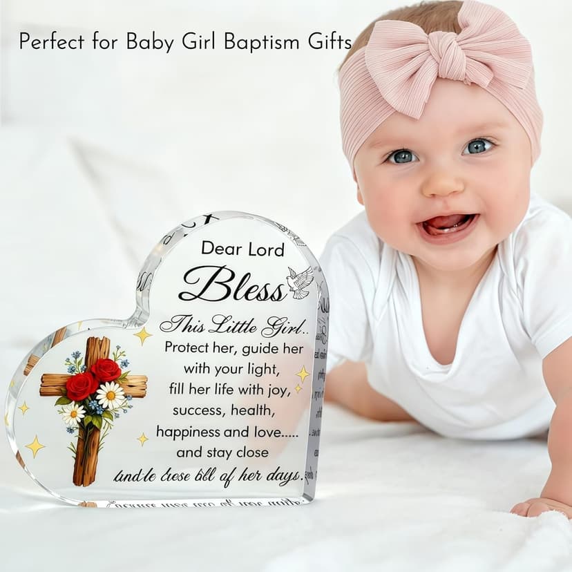 Baby Girl Baptism Gifts, Christmas First Communion Catholic Confirmation Gifts for Newborn BabyGirl, Acrylic Plaque Christian Christening Dedication Baptismal Gift for Teenage, Little Girl