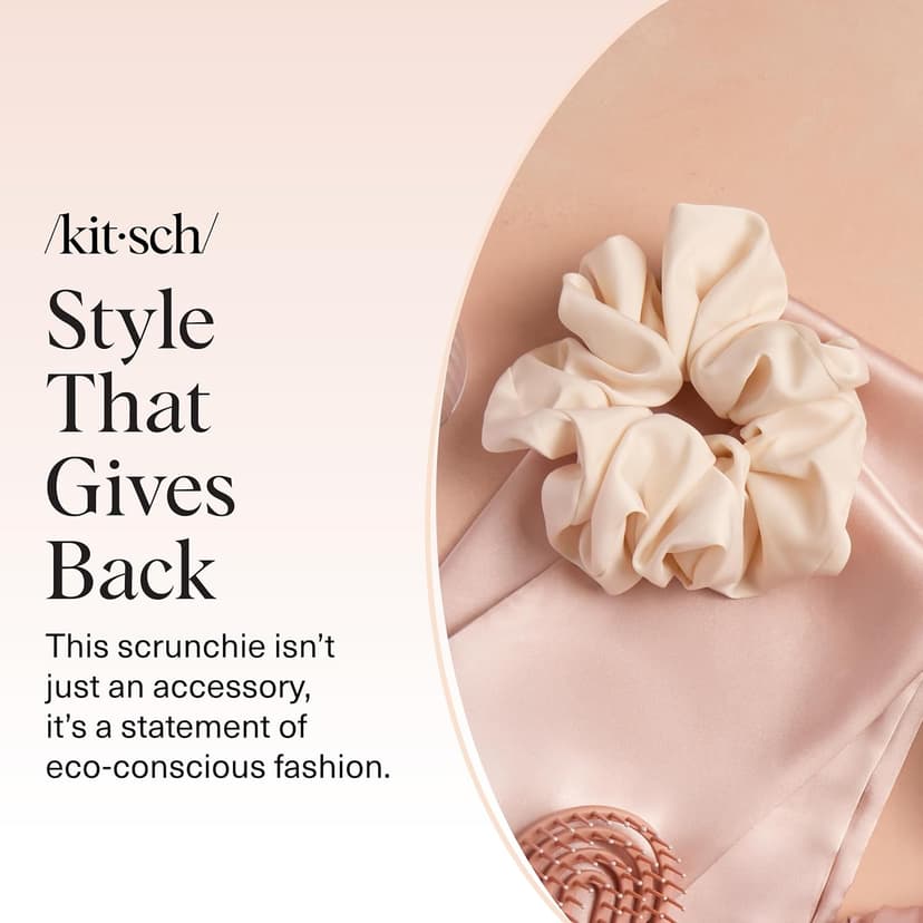 Kitsch Recycled Satin Oversized Scrunchies – Large Hair Scrunchies for Women, Eco-Friendly Hair Ties & Ponytail Holders | Ideal Gifts for Women - Camel & Cream, 2pc Set