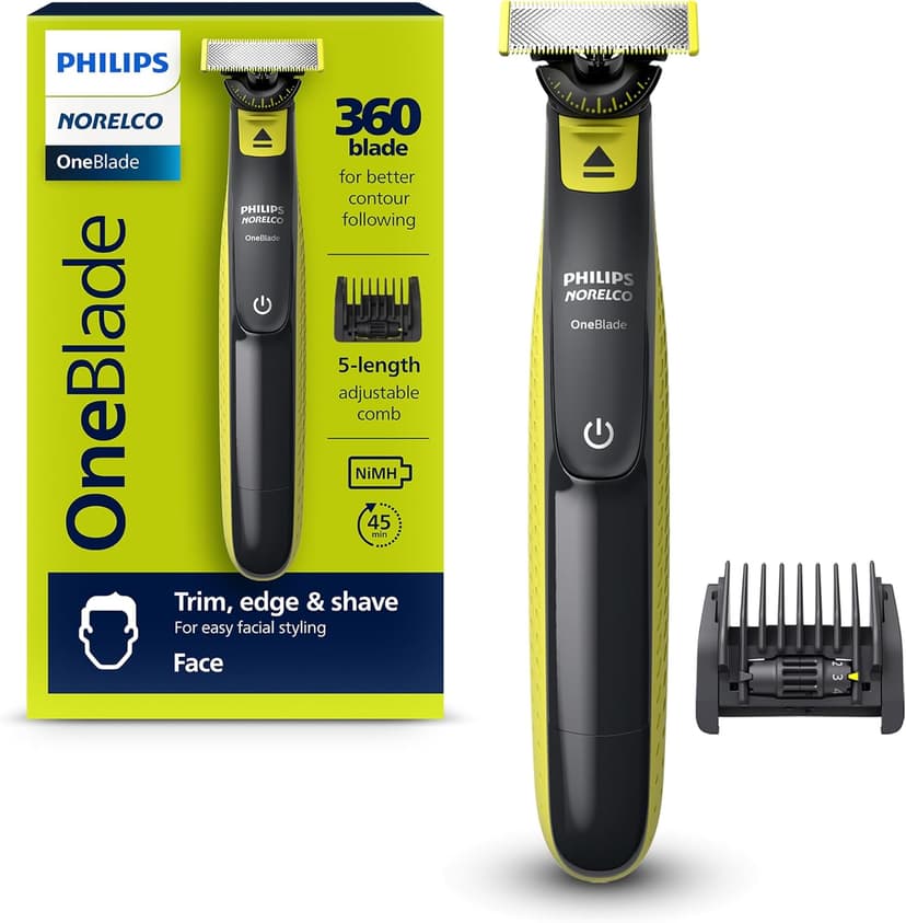 Norelco Philips Norelco OneBlade 360 Hybrid Face, Electric Beard Trimmer and Shaver, with 360 Blade Technology, 1x 360 Blade for Face, 5in1 Adjustable Comb, Model QP2724/90