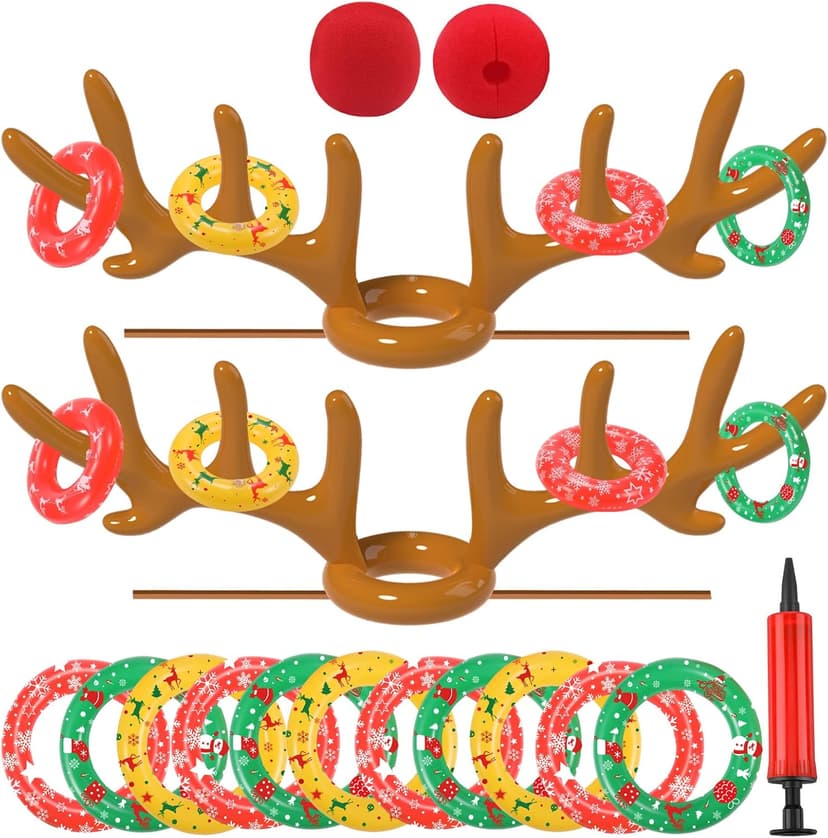 Christmas Games Decorations, Inflatable Reindeer Antler Ring Toss Game, Stocking Stuffers for Men Women Kids Teens Adults, Christmas Party Games Fun Xmas Gifts Carnival Holiday Family