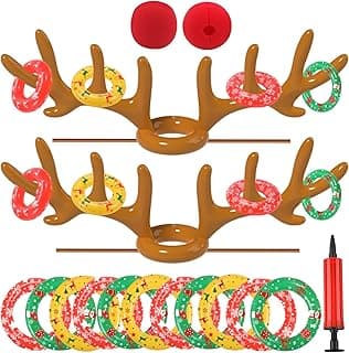 Christmas Games Decorations, Inflatable Reindeer Antler Ring Toss Game, Stocking Stuffers for Men Women Kids Teens Adults, Christmas Party Games Fun Xmas Gifts Carnival Holiday Family