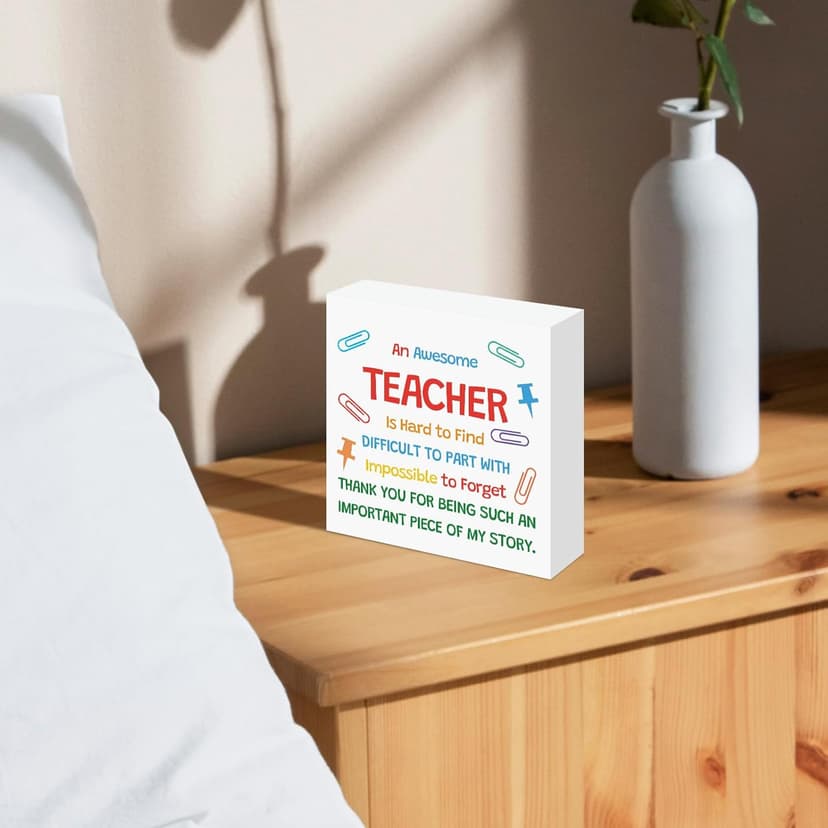 Teacher Appreciation Gifts for Women Men Wooden Box Sign Desk Decor End of Year Christmas Birthday Back to School Gifts for Preschool Kindergarten Teacher Elementary Educators Wooden Plaque