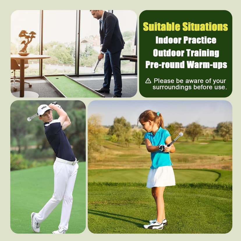 Retractable Golf Swing Training Aid, Golf Grip Trainer for Warm Up, Click Feedback Golf Swing Trainer for Improving Hitting Strength & Tempo, Ideal for Beginners, Indoor & Outdoor Practice