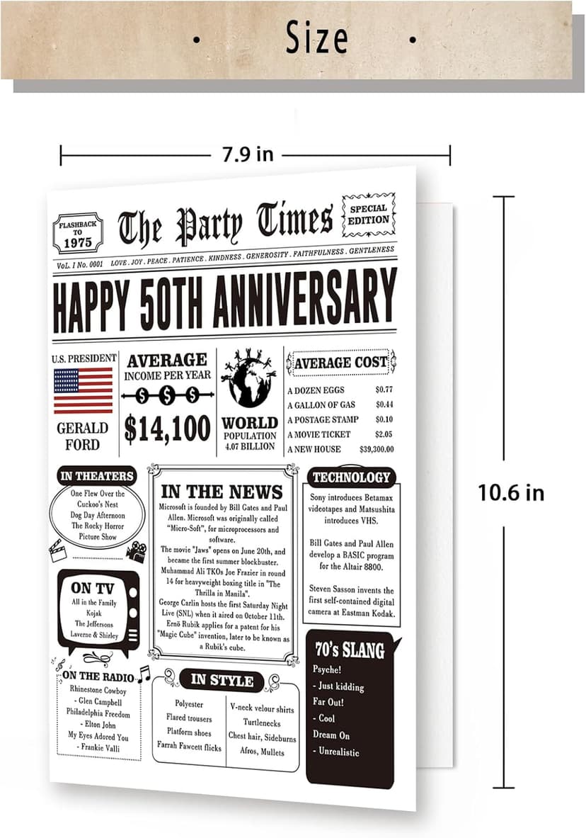 Happy 50th Anniversary Card Gifts for Women Men, Jumbo 50th Wedding Anniversary Cards Gift for Husband Wife, Retro 50 Year Old Anniversary Decoration for Couple