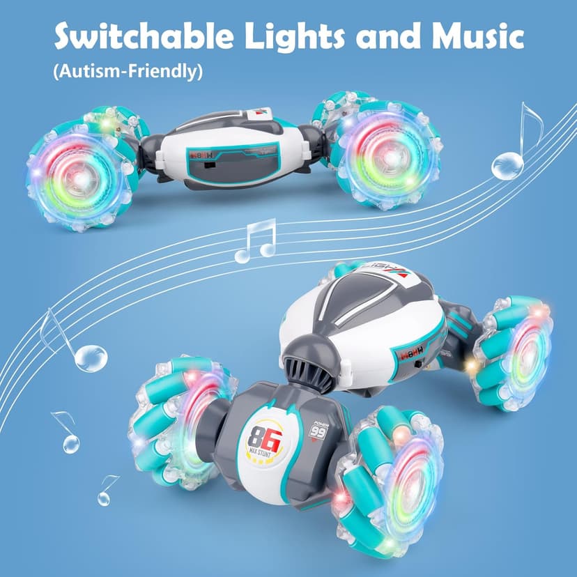 PREPOP Gesture Sensing RC Stunt Car, Birthday for Age 6 7 8-12 13+ Year Old Boys - Cool Toys for Kids, Hand Controlled Remote Control Twist Vehicle with Lights & Music, 4WD Rotating