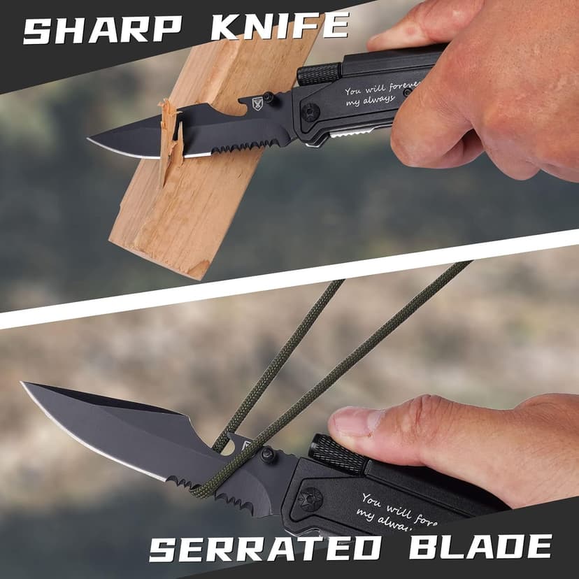 Gifts for Him Men, Christmas Anniversary Birthday Gifts for Boyfriend Husband, Stocking Stuffers for Him, Engraved Pocket Knife, Camping Hiking Multitool Knife Present, Folding Knives with Wood Box