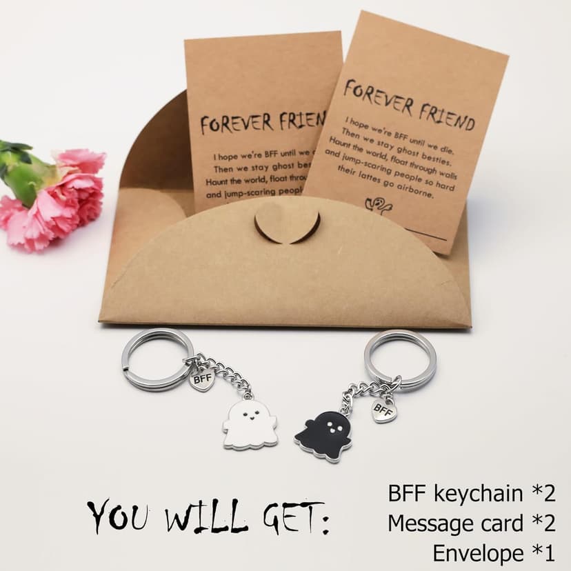 Best Friend Birthday Gifts for Women Funny Cute Ghost Keychain Bestie Gifts Long Distance Stuff for 2 with Card