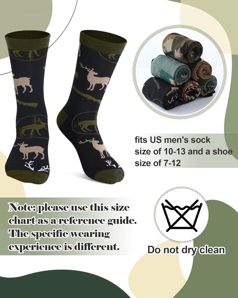 Eurzom 6 Pairs Funny Hunting Socks for Men Hunters Novelty Cotton Crew Socks Birthday Xmas Gift Accessories for Hunting Lover