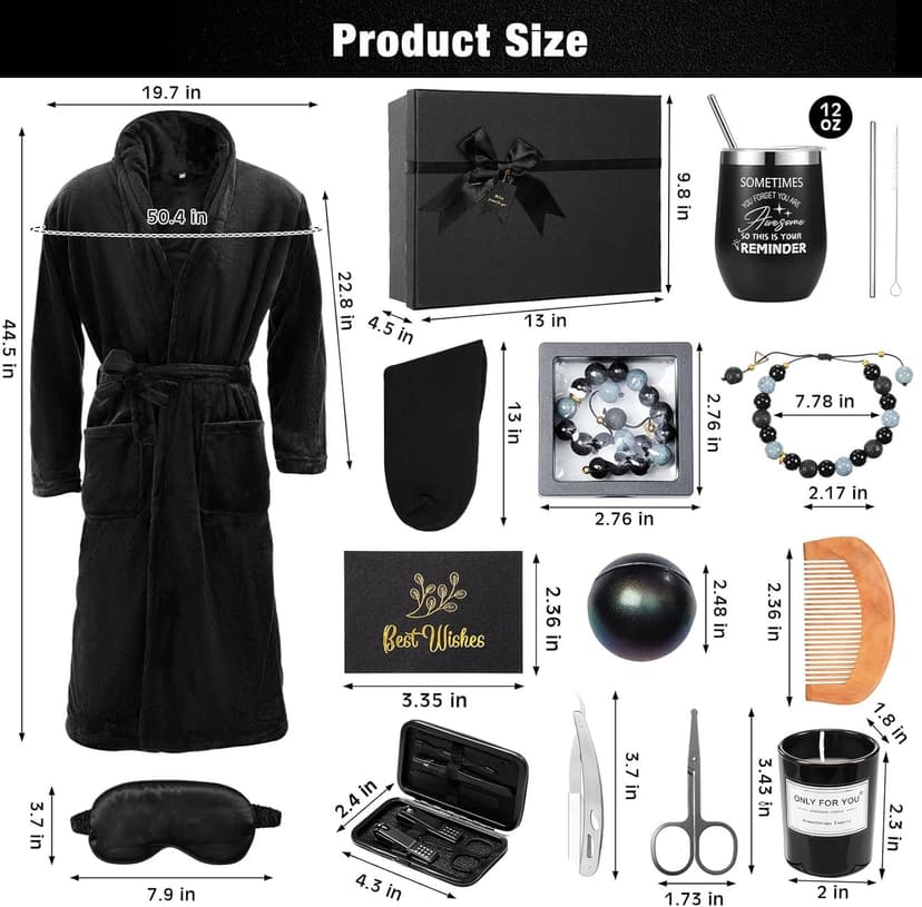 Nuogo 15 Pcs Birthday Gifts for Men Beard Care Set for Him Christmas Gifts Basket Ideas Kit for Men Tumbler Bath Robe for Dad Husband Boyfriend Box Christmas Gifts Baskets