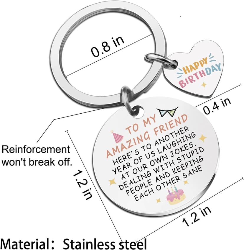 Best Friend Birthday Gifts for Women Girls Happy Birthday Bestie Gift Funny Friendship Gifts for BFF Coworker Classmate To My Amazing Friend Keychain