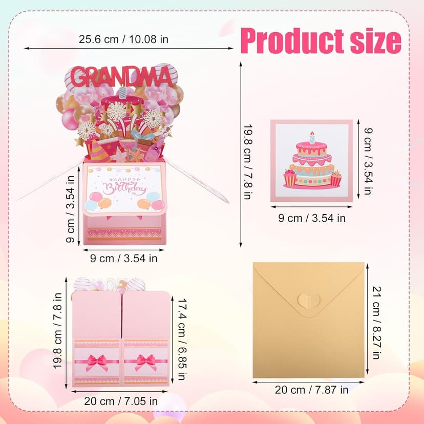 Happy Birthday Grandma Pop up Card, Colorful Popup Mothers Day Birthday Greeting Card with Envelope Great Grandma Birthday Gifts Best Nana Gifts Creative Gift Idea for Grandma