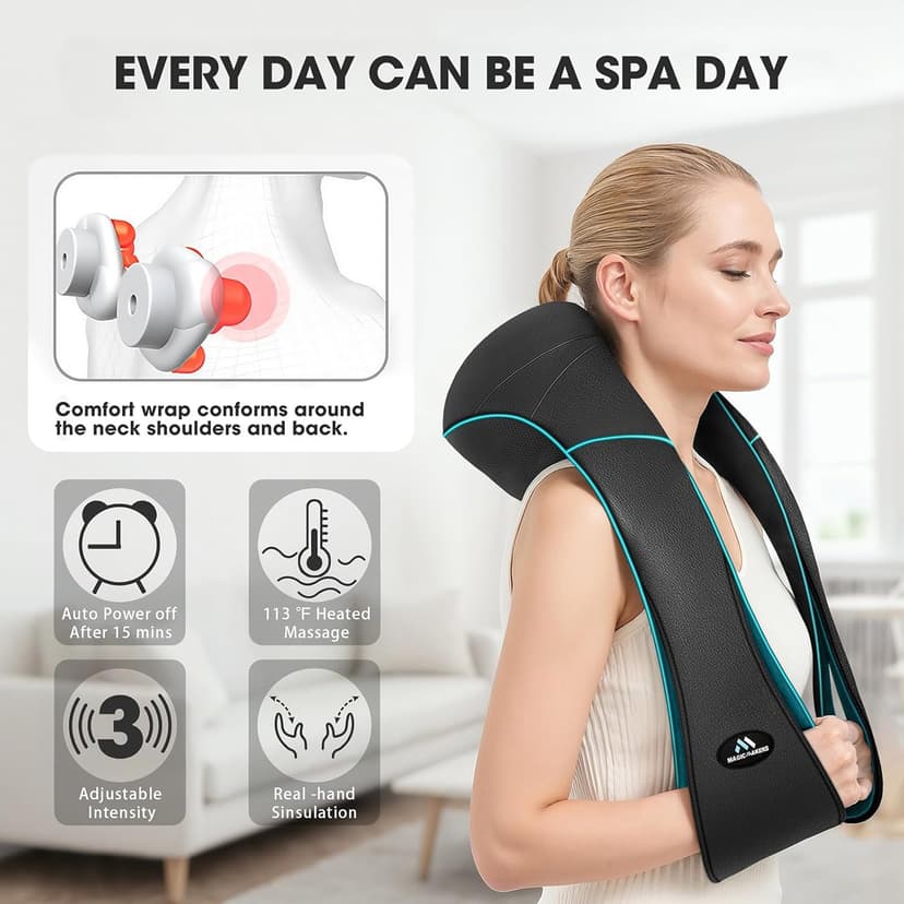 MagicMakers Electric Shiatsu Neck Massager with Heat - Pain Relief for Back, Shoulders & Feet - Gift for Men, Women, Mom & Dad - From Daughter or Son - Ideal for Christmas, Mother's Day & Father's Day