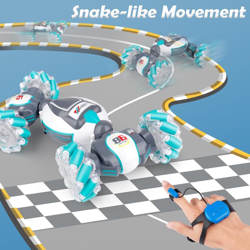 PREPOP Gesture Sensing RC Stunt Car, Birthday for Age 6 7 8-12 13+ Year Old Boys - Cool Toys for Kids, Hand Controlled Remote Control Twist Vehicle with Lights & Music, 4WD Rotating