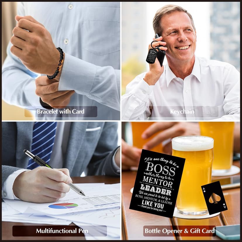 15 Pcs Boss Day Gifts for Men Whiskey Glass Set, Best Boss Ever Gifts with 11 Oz Whisky Glass Coaster Stones Socks Crystal Plaque Spiral Notebook Keychain, Bosses Inspirational Gift from Employees