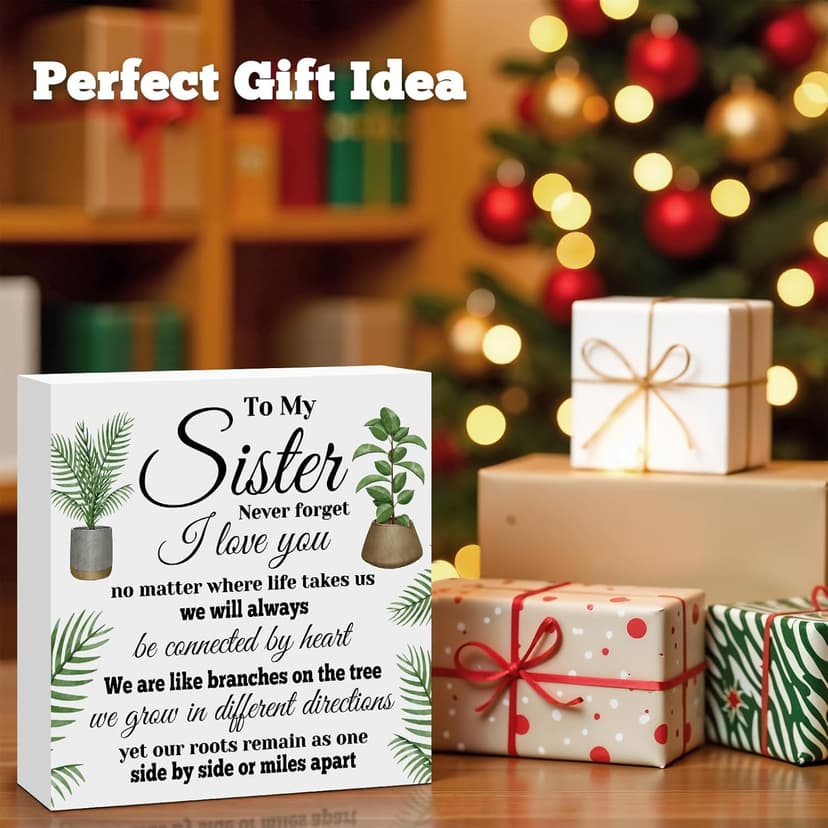 Sisters Gifts from Sister Birthday Gifts for Sister Engraved Wooden Block Sign Desk Table Decor Sign for Sister Christmas Thanksgiving Valentines Day Mothers Day Gift for Sister