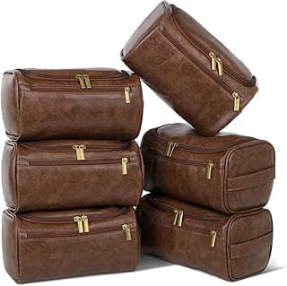 YQQYG 6 Pcs Mens Toiletry Bag Groomsmen Gift, Personalized Leather Toiletry Bags, Dark Brown Leather Travel Bag for Him, Shaving Kit, Groomsmen, Best Man, Wedding Gifts, Husband Boyfriend Father Grandpa