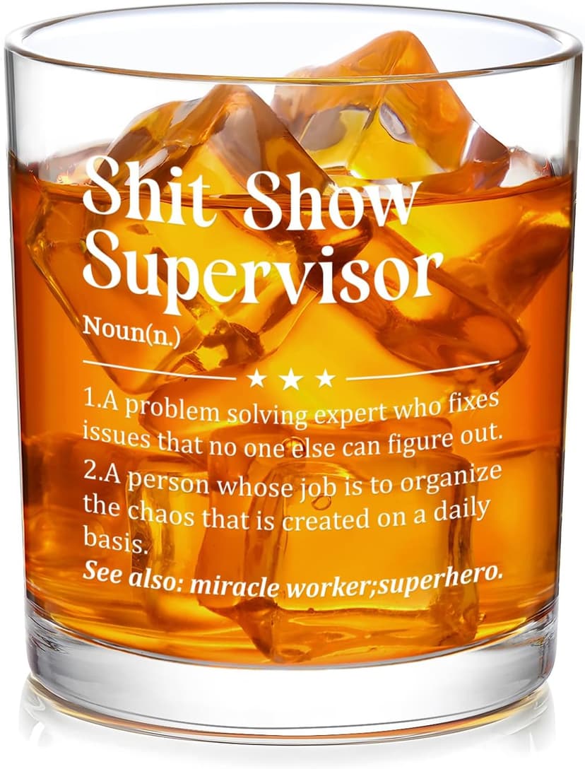 Futtumy Boss Gifts for Men, Shit Show Supervisor Whiskey Glass, Office Boss's Day Gift Christmas Gifts Birthday Thank You Gift for Supervisor Boss Men Coworker Manger, 10 Oz Old Fashioned Glass