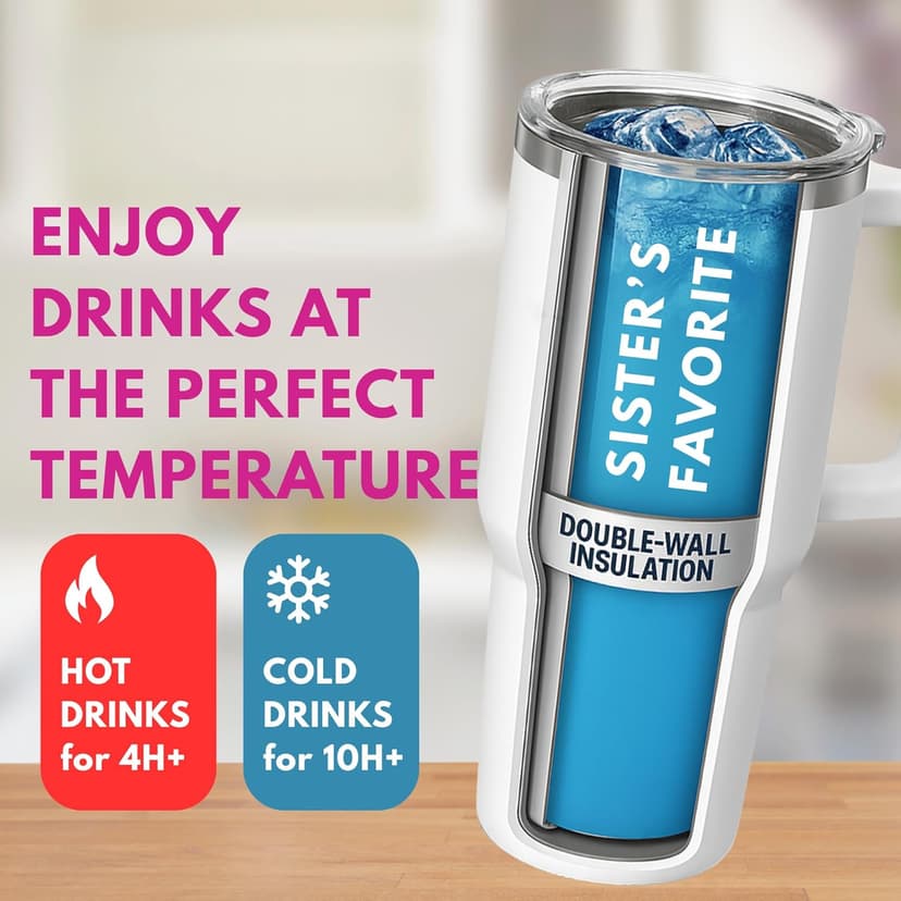 Cool Sister Club Tumbler 40Oz - Big Sis Gift Ideas, Funny Coffee Presents for Her, Cute Sibling Tumbler with Handle for Younger or Older Sisters, Birthday Gifts for Women and Teenage Sis