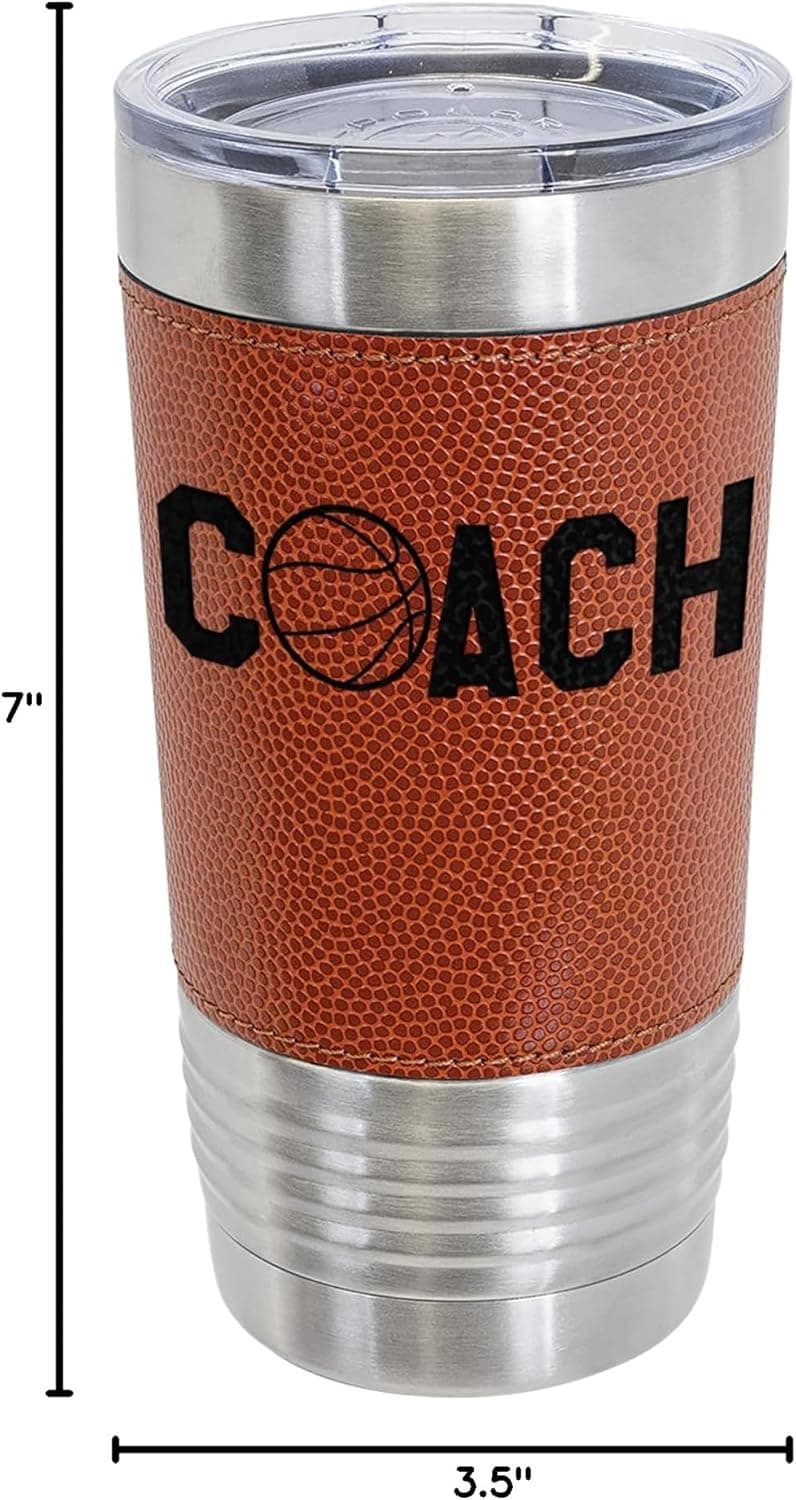 Basketball Coach Stainless Steel Tumbler - 20oz Insulated - Textured Basketball Look and Feel
