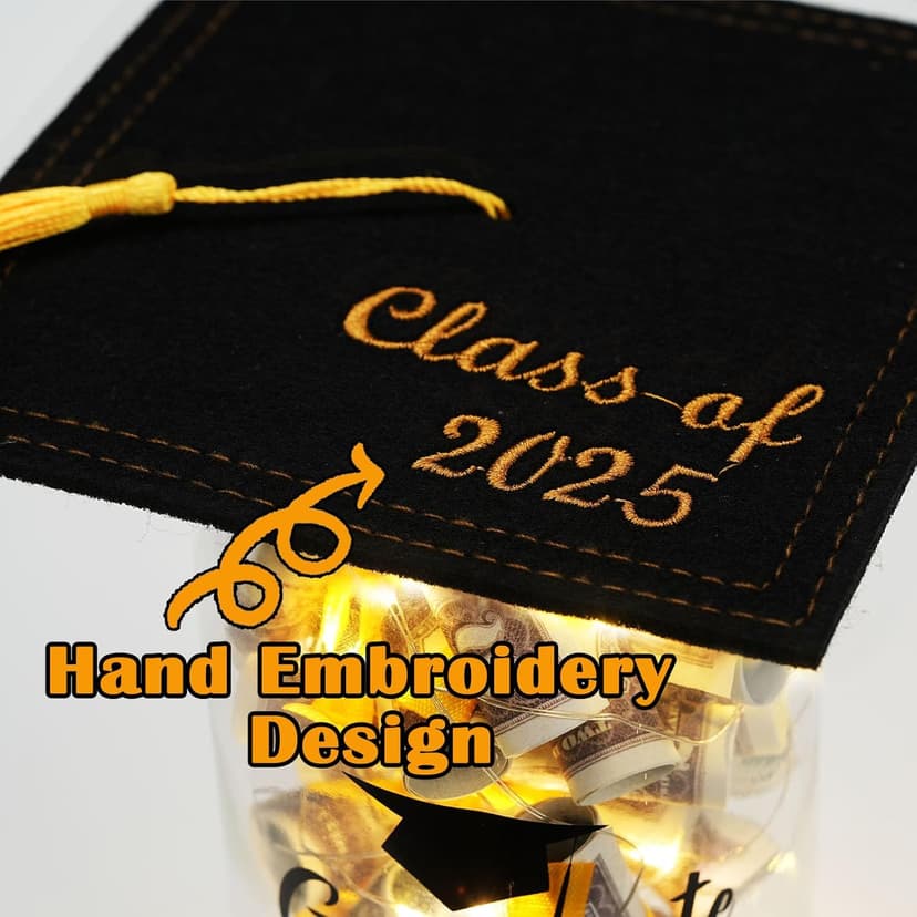 2025 Graduation Gifts for Her/Him- Lighted Graduation Mason Jar Filled with Money & Class of 2025 Cap Kit,Graduation Decorations Class of 2025 Graduation Centerpieces, Money Gift Ideas for Boys Girls