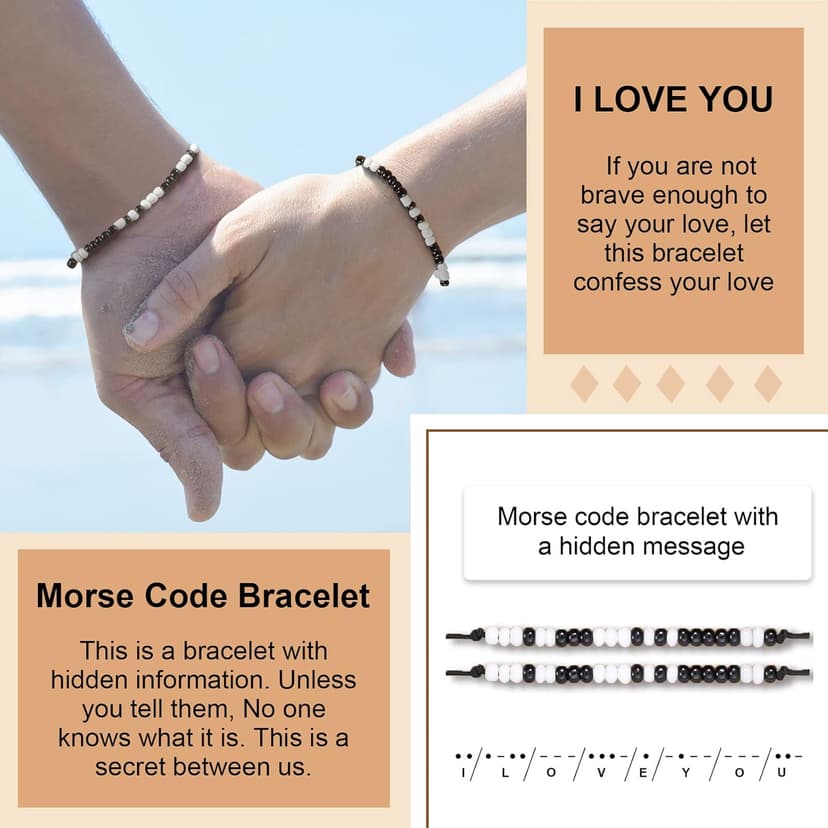 Desimtion Couples Bracelets I Love You Morse Code Matching Bracelets for Couples Gifts for Him and Her, Long Distance Relationship Gifts for Boyfriend and Girlfriend