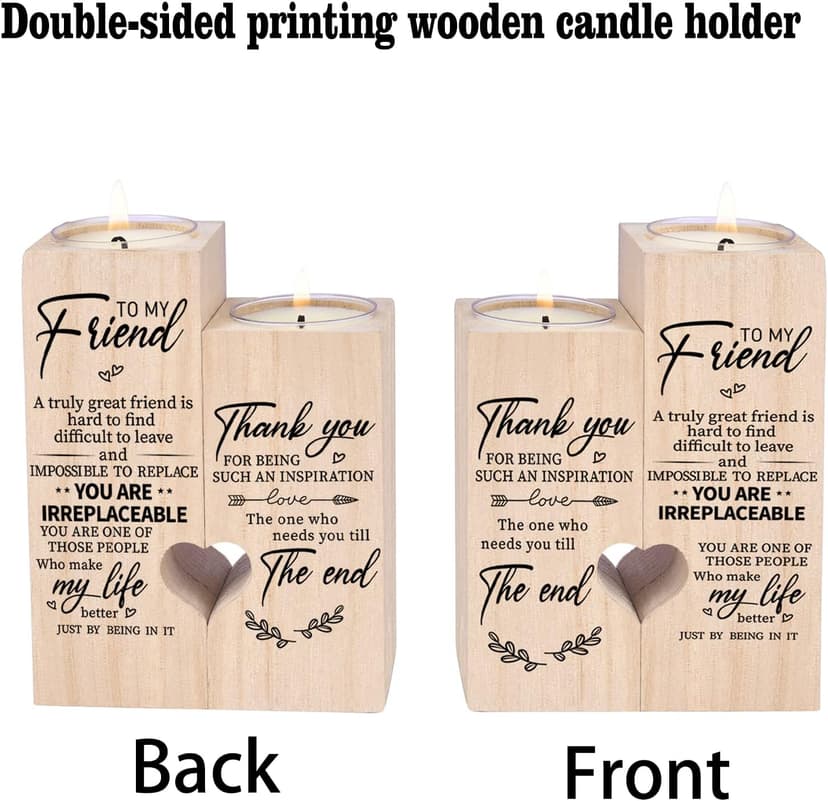 Double-Sided Printing Wooden Candle Holders-to My Friend,You are IRREPLACEABLE, Thank You for Being My Unbiological Sister.Women Female Girl Friends Personalized Custom Friendship Birthday Gift