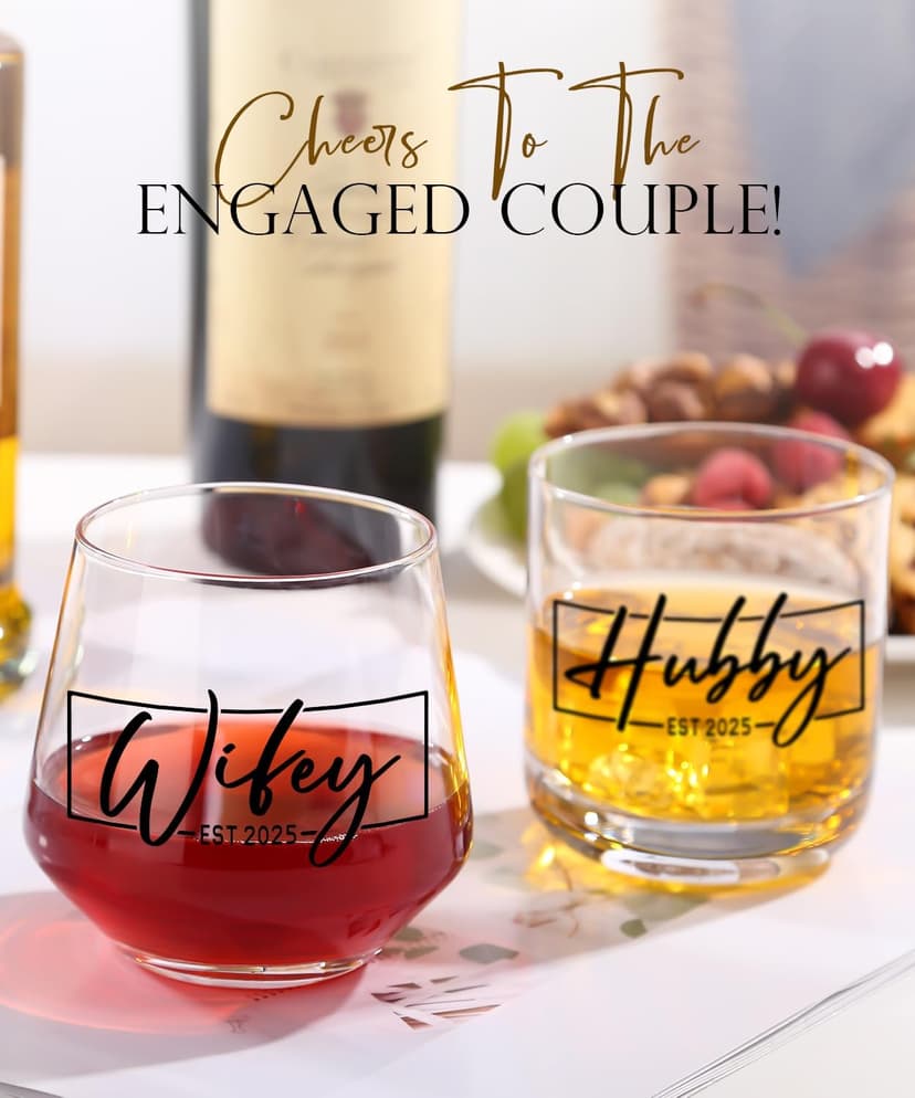 Christmas Gifts for Couples 2025,Wedding Gift, Wifey and Hubby Glasses Set,Bridal Shower Gifts for Bride and Groom, Newly-Married Anniversary for Him and Her，Mr and Mrs Gift，His and Hers Glass