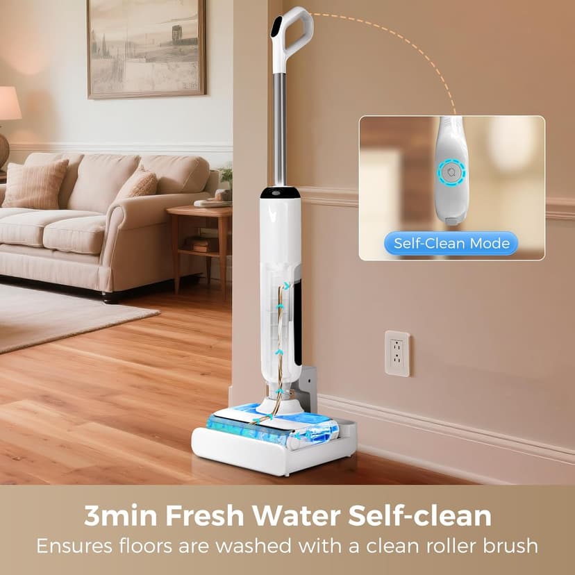 Wet Dry Vacuum Cleaner, 180°Lie-Flat Vacuum Mop All in One with Auto Self-Cleaning, Smart Floor Cleaner Machine for Hard Floor, 45 Mins Runtime, Edge Cleaning, Self-Propelled Vacuum Mop Combo