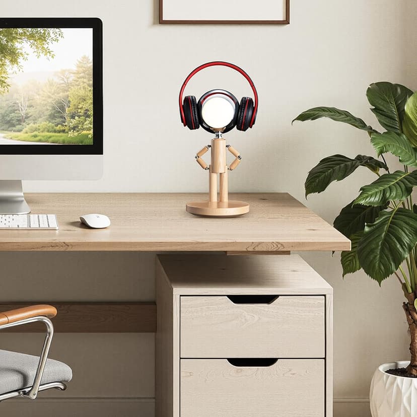 Pause Moon Lamp, Creative Wood LED Desk Lamp, Unique Decorative Lighting for Bedroom, Lamps for Night Stands, Rechargeable Cordless Lamp Office & Gift