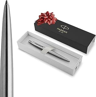 Parker Jotter Ballpoint Pen, Stainless Steel with Chrome Trim, Medium Point, Blue Ink - Smooth Writing, Sleek, Polished, Professional, Desk Essentials