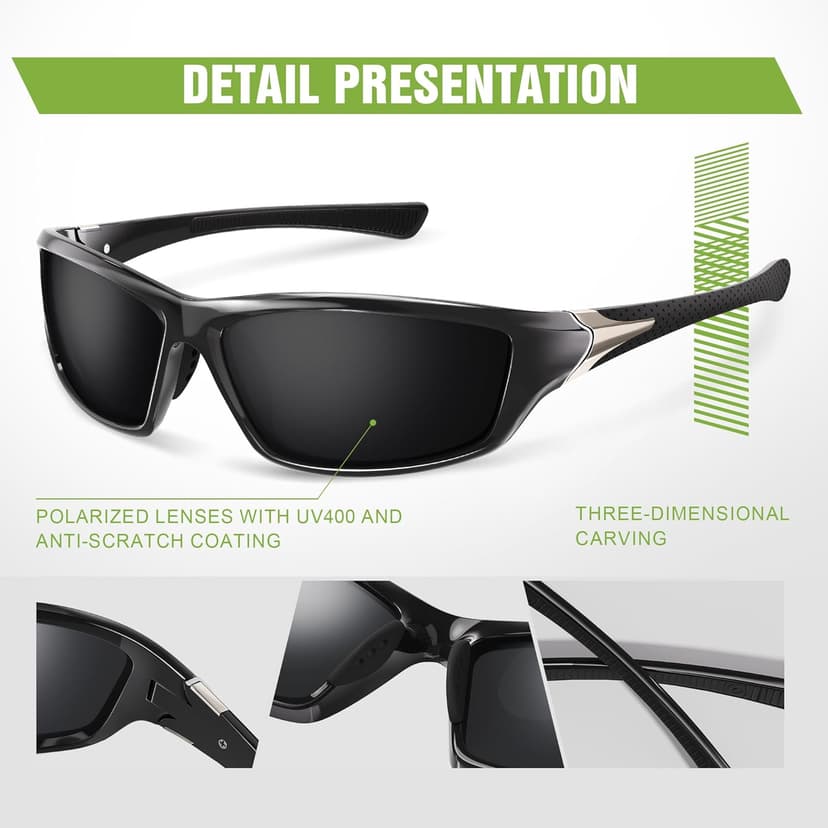 Foliful 3 Pack Polarized Sports Sunglasses for Men, Mens Sunglasses Wrap Around UV400 Protection for Cycling Fishing Driving