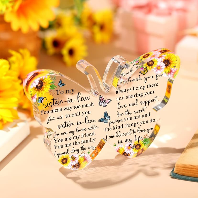 Barydat Sister-in-Law Gifts from Sister for Sister-in-Law Butterfly Friendship Birthday Gift Thank You Gifts for Sister Acrylic Decorative Signs Plaques (to My Sister)