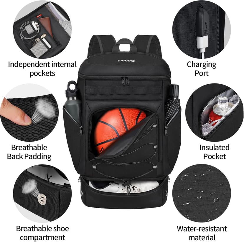 Basketball Backpack Bag Large Sports Bag with Separate Ball holder & Shoes compartment, Best for Basketball, Soccer,Volleyball,Gym
