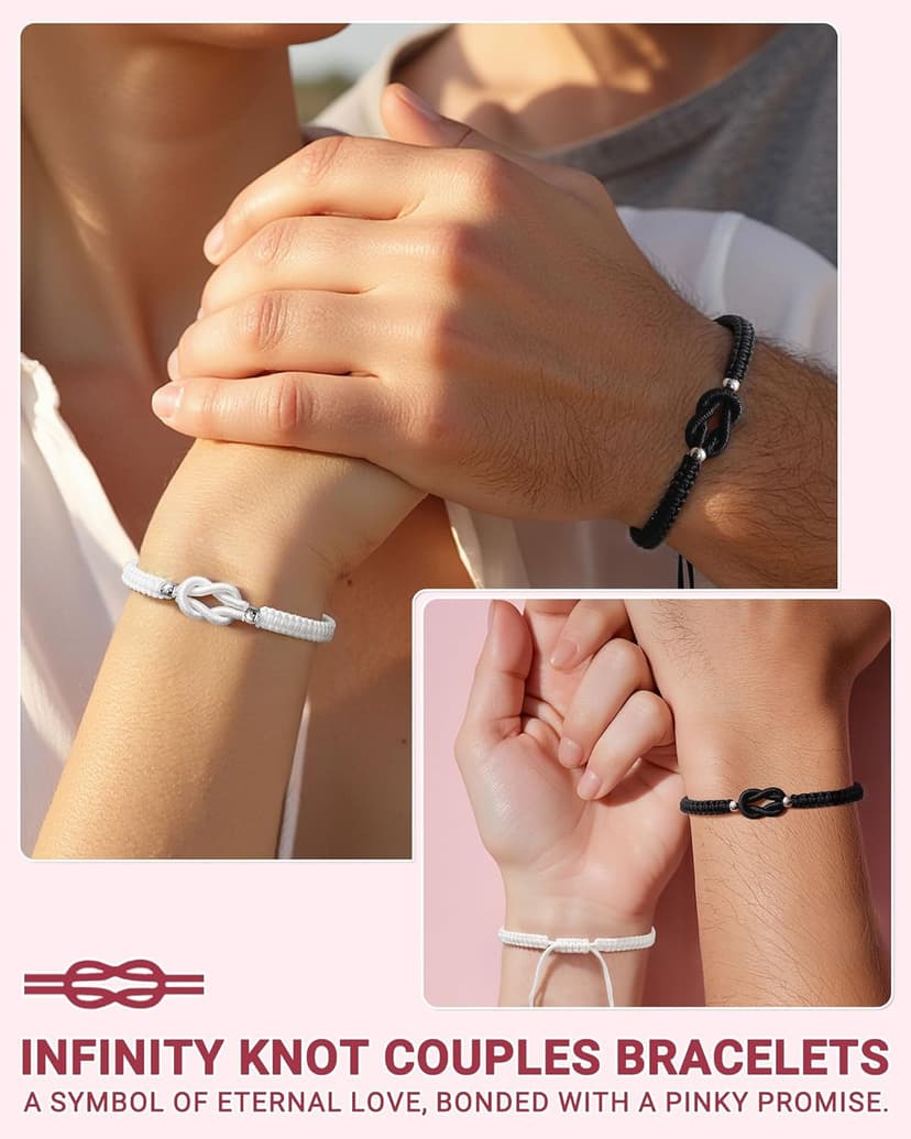 UNGENT THEM Pinky Promise Knot Couples Bracelets Anniversary Christmas Valentines I Love You Gifts for Boyfriend Girlfriend Women Men