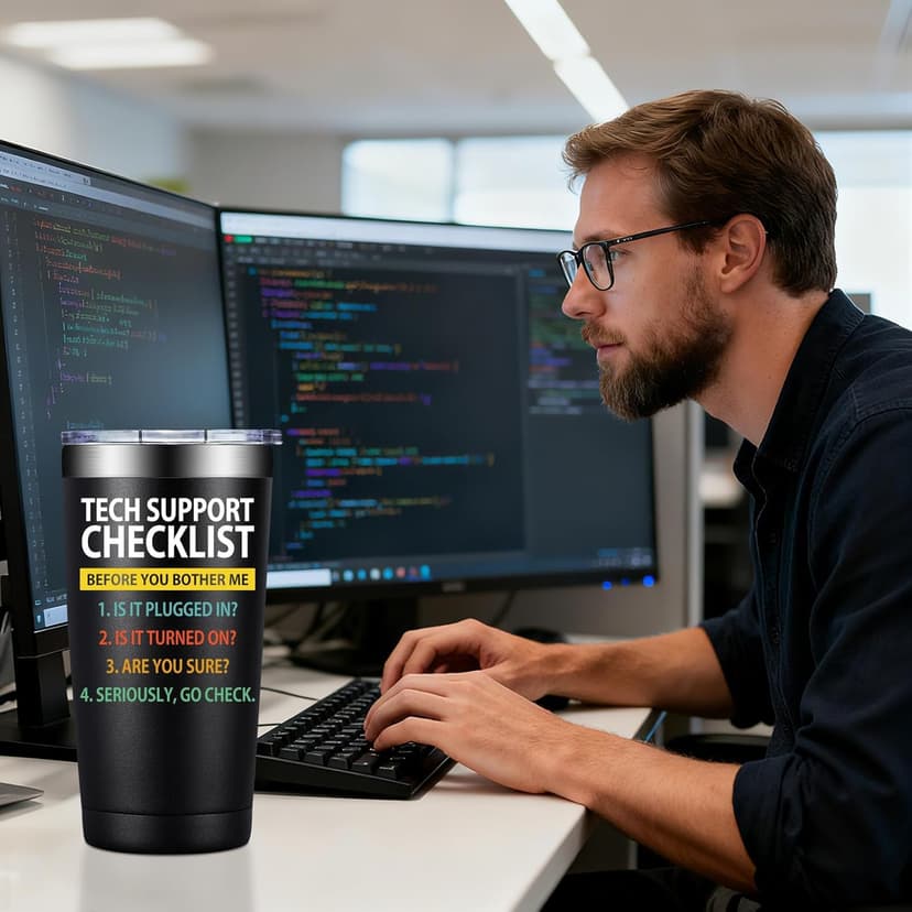 SpenMeta Tech Gifts for Men - Christmas, Birthday Gifts for IT Techies Guys, Geek, Computer Programmer - 20oz Tech Support Checklist Tumbler Cup